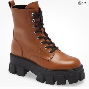 Marc Fisher Tan Lace-Up Combat Boots